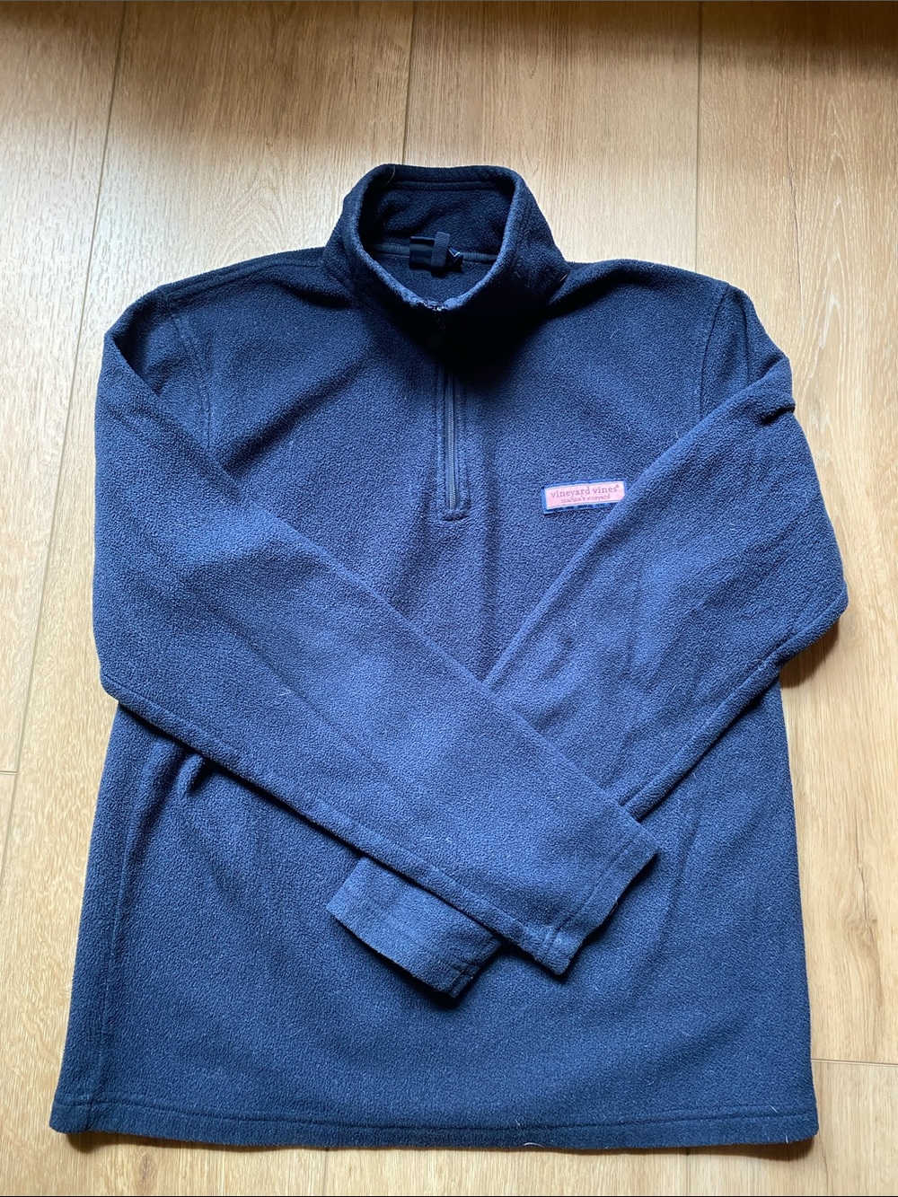 Vineyard Vines Navy Half-Zip Fleece with Pink Logo Patch